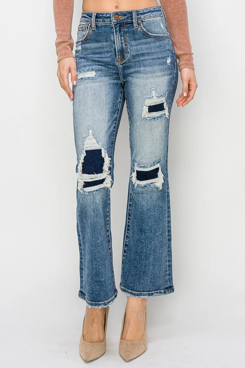 Risen Full Size High Rise Distressed Ankle Flare Jeans - Jeans Junction Online