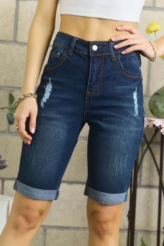 ADORA Distressed Denim Shorts with Pockets - Jeans Junction Online 