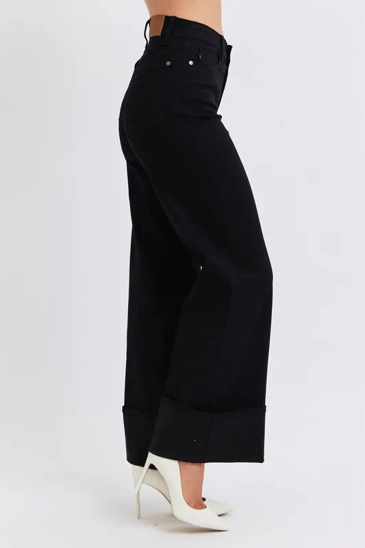 Judy Blue Full Size High Waist Reto Wide Leg W/ Cuff Plus Size - Jeans Junction Online