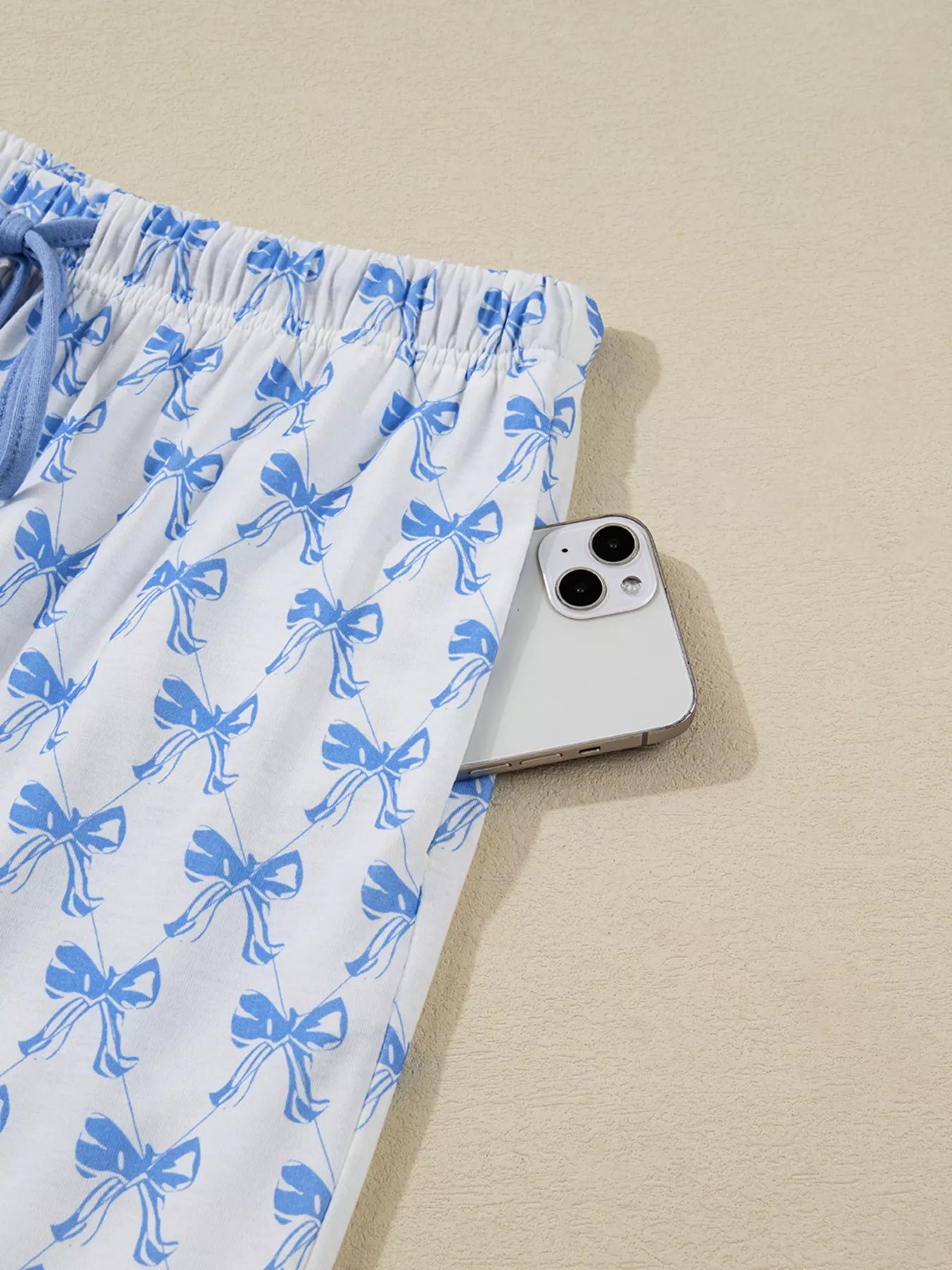 Bow Print Long Sleeve Shirt and Pants Pajama Set - Jeans Junction Online