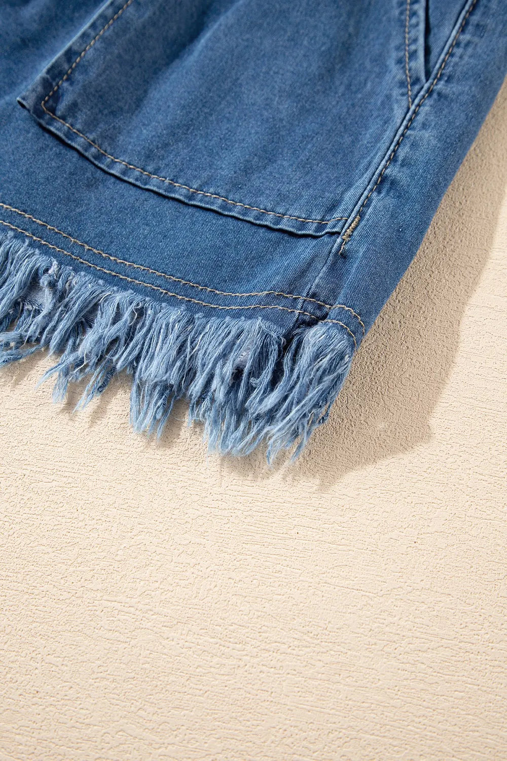 Raw Hem Drawstring High Waist Denim Shorts with Pockets - Jeans Junction Online