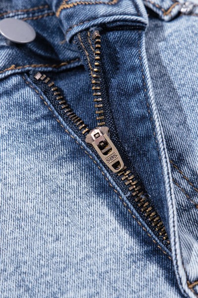 Rhinestone Light Wash Raw Hem High Waist Denim Shorts - Jeans Junction Online