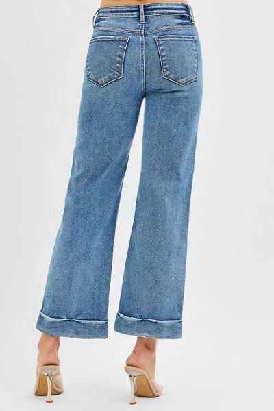 RISEN Full Size Mid Rise Crop Straight Jeans with Taylor Cuffed Plus Size - Jeans Junction Online