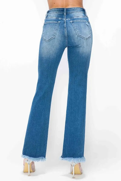 bytos Full Size Raw Hem Distressed High Rise Bootcut Jeans - Jeans Junction Online