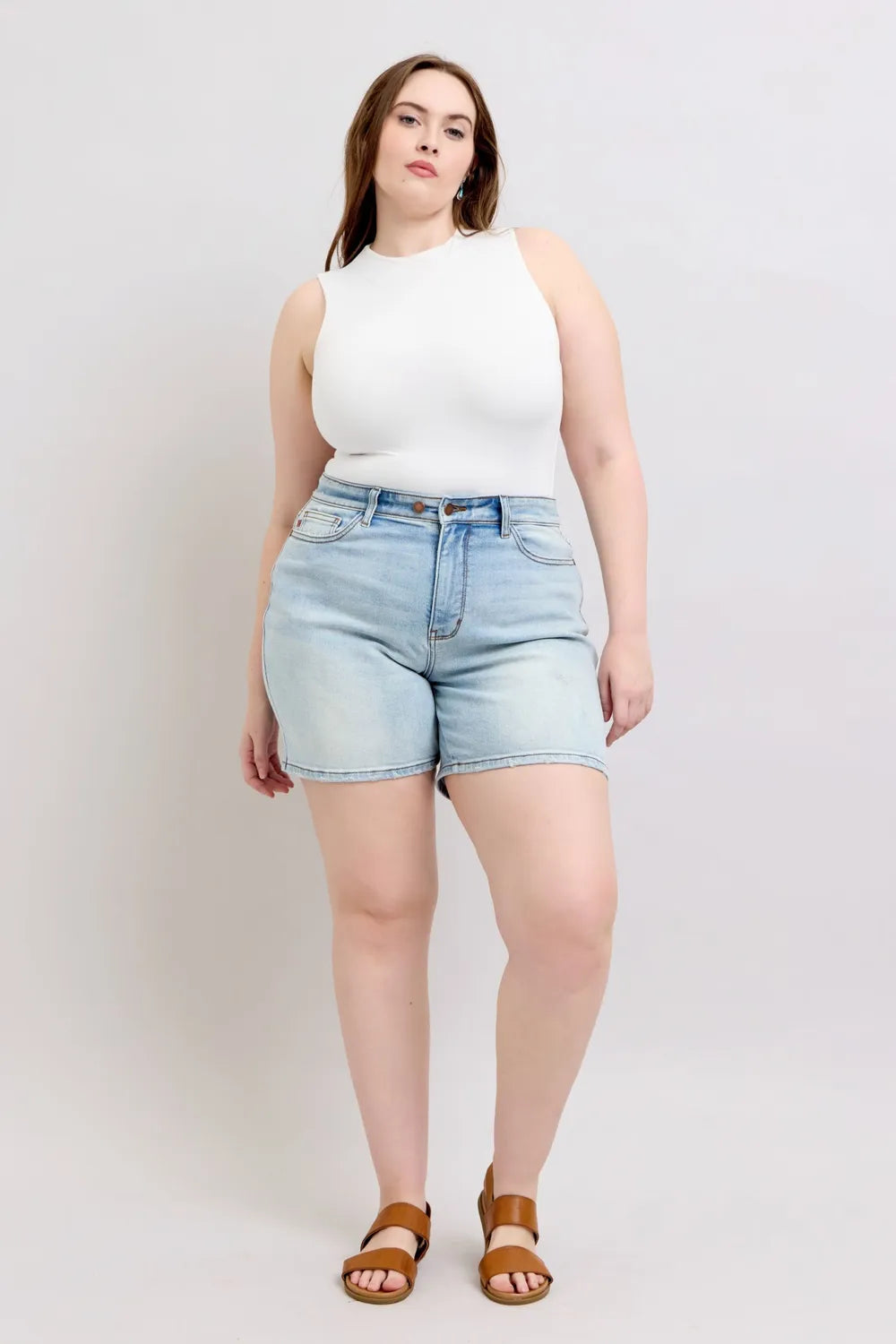 Judy Blue Full Size 2 Button Denim Shorts with Pockets Plus Size - Jeans Junction Online