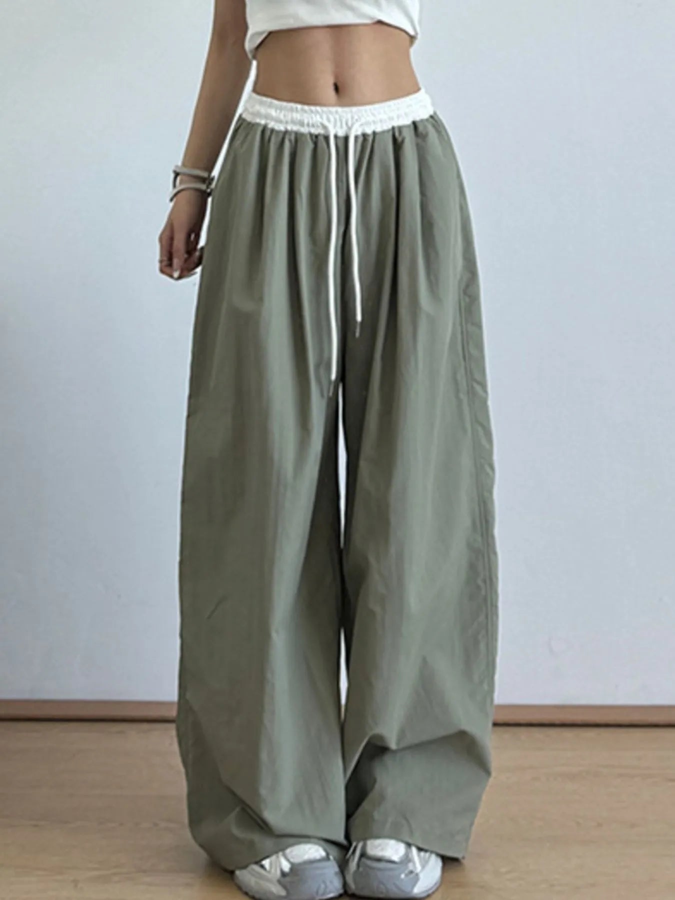 Wide Leg Drawstring Casual Pants - Jeans Junction Online