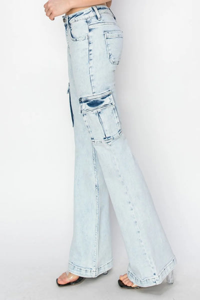 RISEN Full Size High Rise Cargo Flare Jeans - Jeans Junction Online