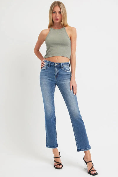 RISEN Full Size Mid Rise Ankle Straight Jeans with Pockets - Jeans Junction Online