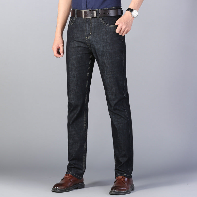 Four Seasons Jeans Men's Cotton Mid-waist Thin Stretch Black - Jeans Junction Online