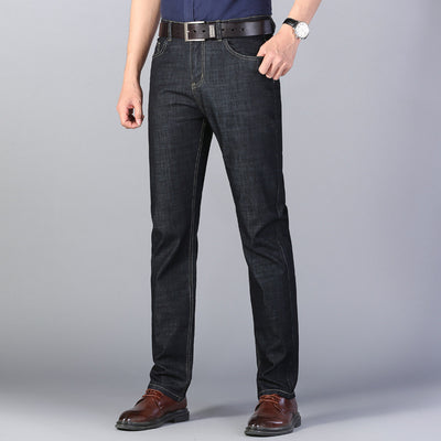 Four Seasons Jeans Men's Cotton Mid-waist Thin Stretch Black - Jeans Junction Online