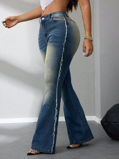 Side Raw Hem Flare Jeans - Jeans Junction Online