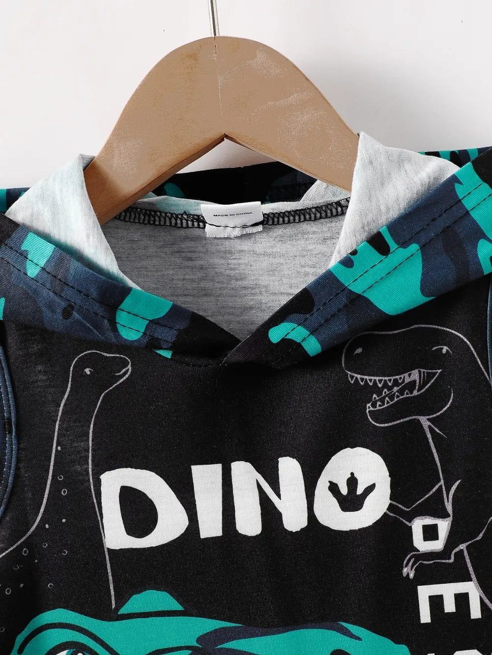 Children's Dinosaur Sleeveless Hooded Top and Pants Set - Jeans Junction Online