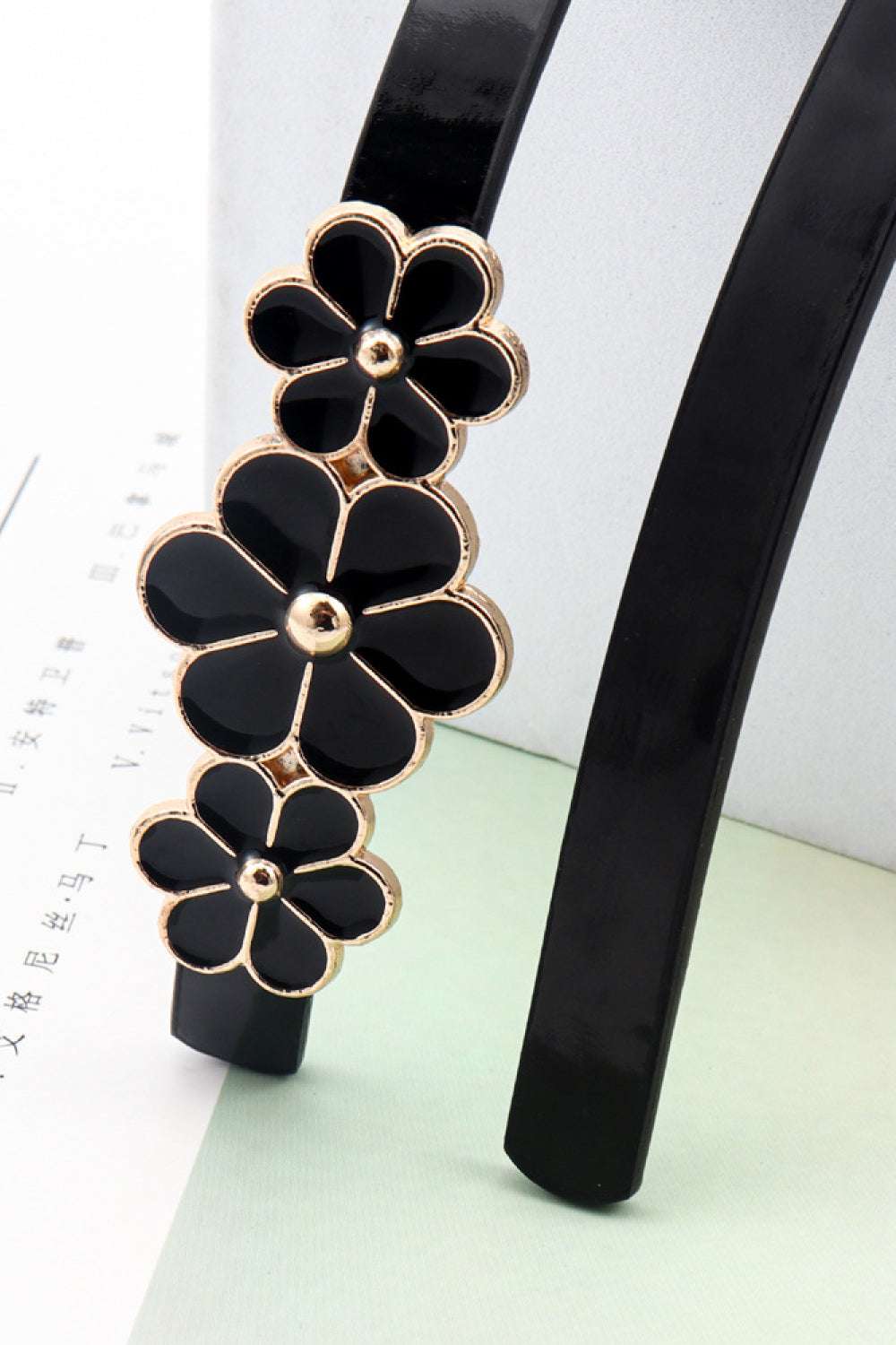 Flower Decor Skinny PU Belt - Jeans Junction Online