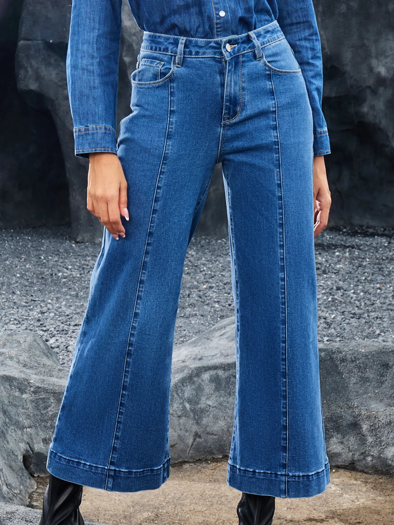Seam Detail Flared Bottom Ankle Length Jeans - Jeans Junction Online