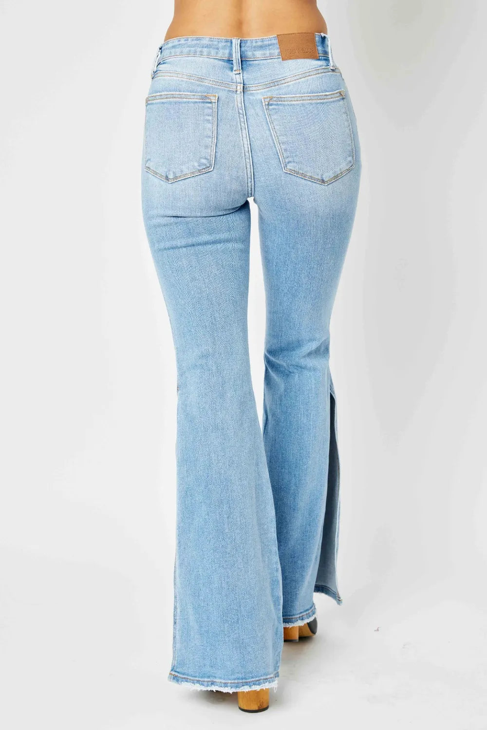 Judy Blue Full Size Mid Rise Raw Hem Slit Flare Jeans - Jeans Junction Online