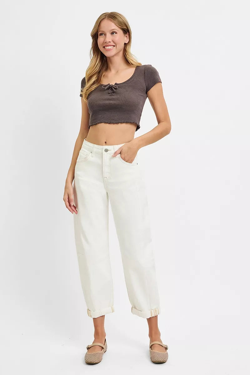 RISEN Full Size High Rise Barrel Cropped Jeans Plus Size - Jeans Junction Online