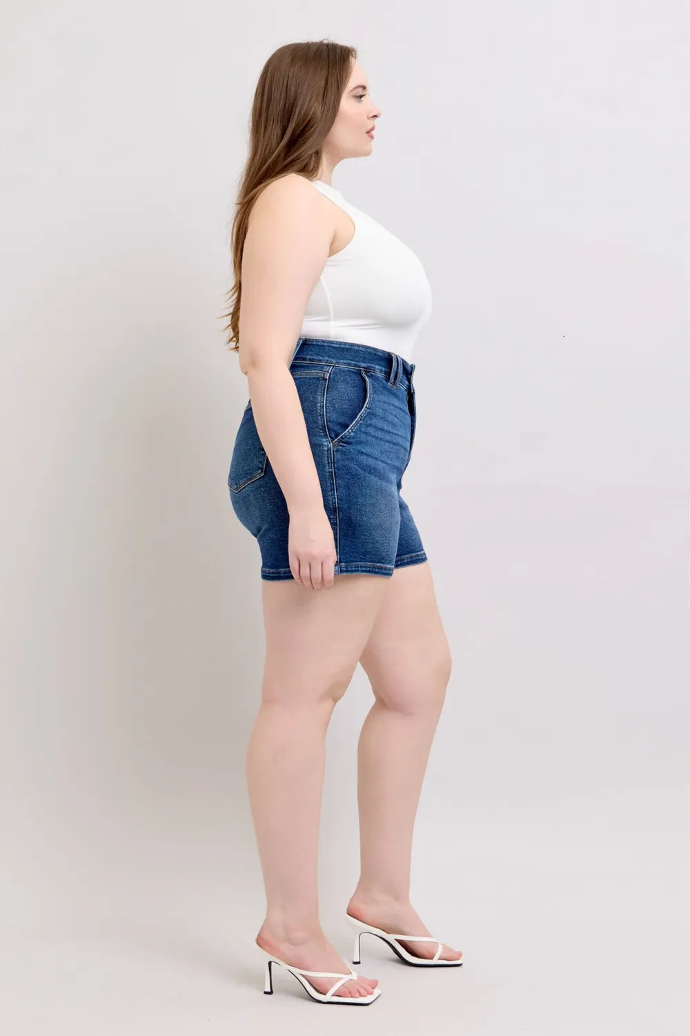 Judy Blue Full Size Double Button Waistband Denim Shorts Plus Size - Jeans Junction Online