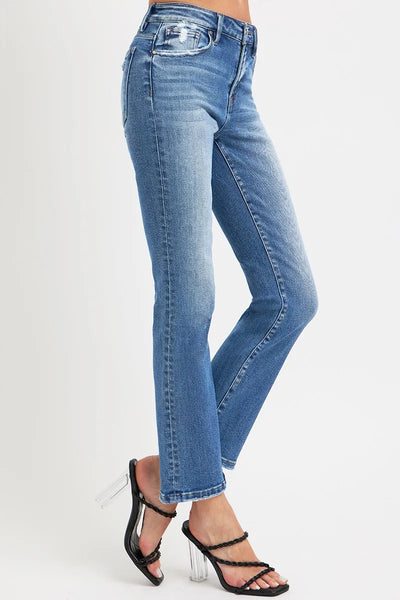 RISEN Full Size Mid Rise Ankle Straight Jeans with Pockets - Jeans Junction Online
