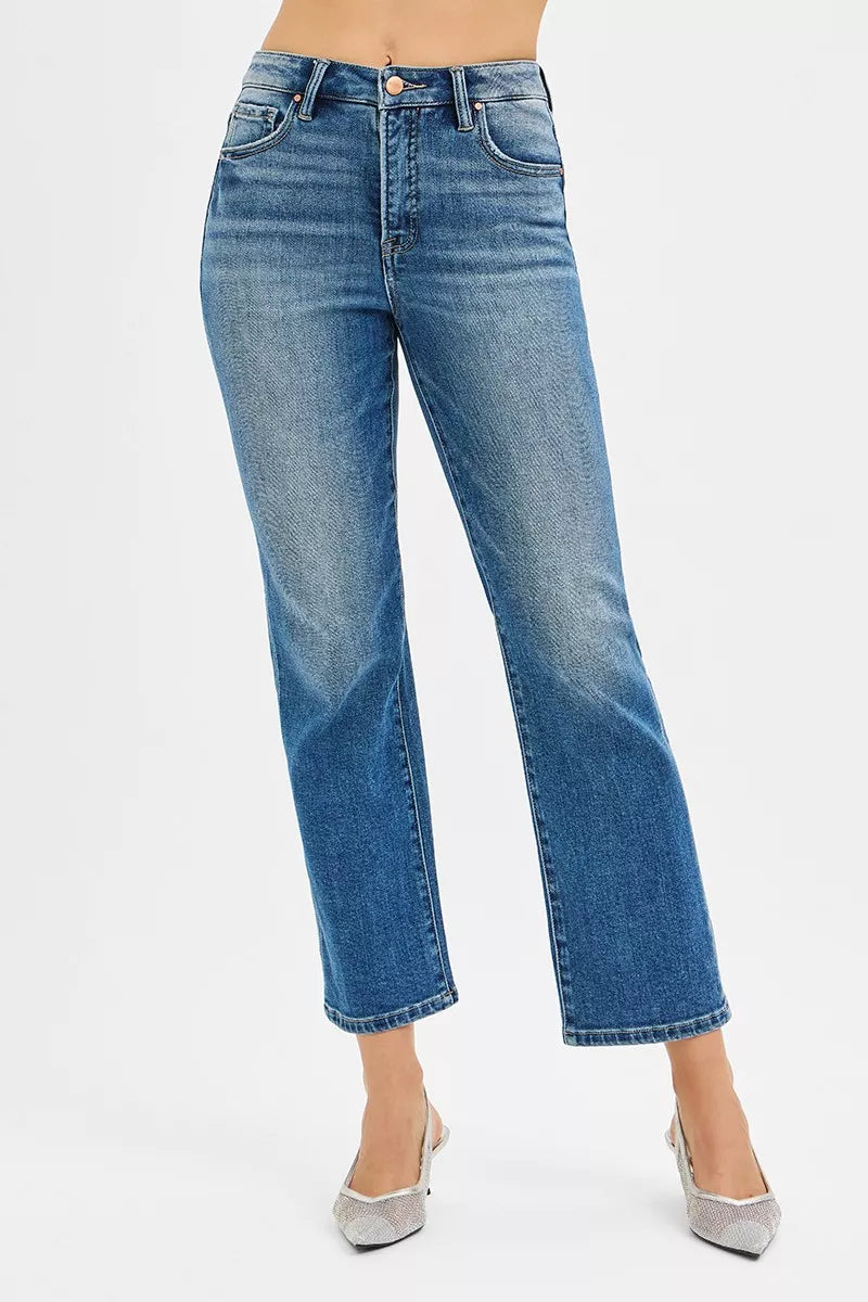 RISEN Tummy Control High Rise Crop Straight Jeans - Jeans Junction Online 