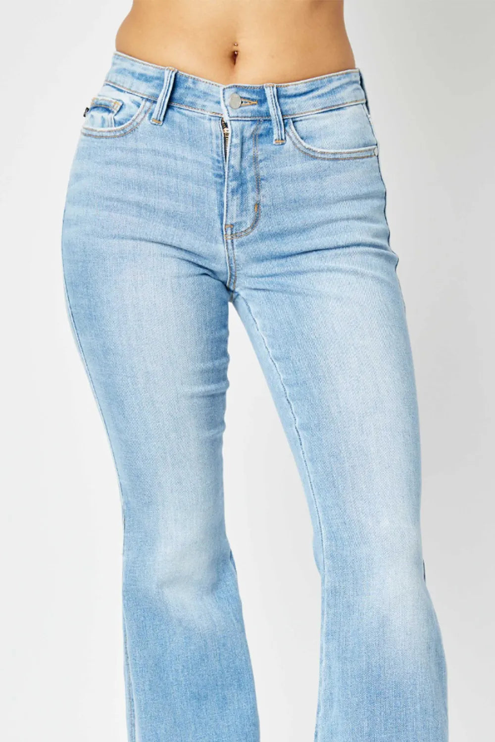 Judy Blue Full Size Mid Rise Raw Hem Slit Flare Jeans - Jeans Junction Online