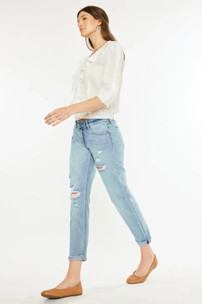 Kancan Mid Rise Distressed Boyfriend Fit Jeans - Jeans Junction Online