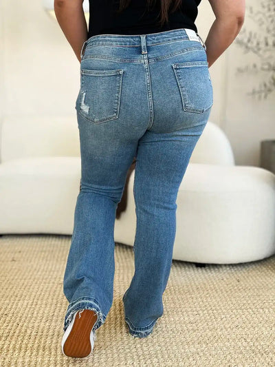 Judy Blue Full Size Mid Rise Destroyed Hem Distressed Jeans - Jeans Junction Online