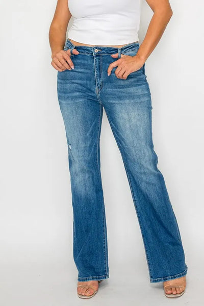 bytos Full Size Distressed High Rise Jeans with Pockets - Jeans Junction Online