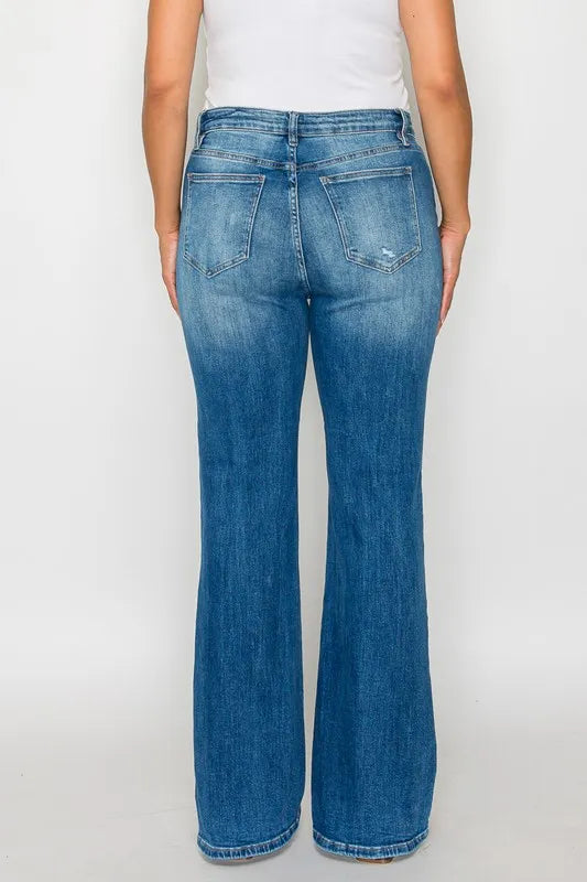bytos Full Size Distressed High Rise Jeans with Pockets - Jeans Junction Online