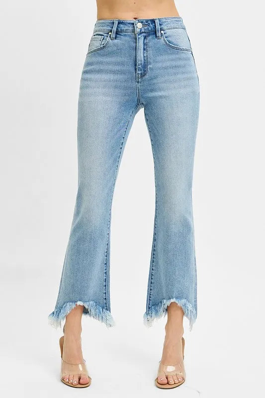 RISEN Full Size High Rise Crop Bootcut Fray Hem Jeans Plus Size - Jeans Junction Online 