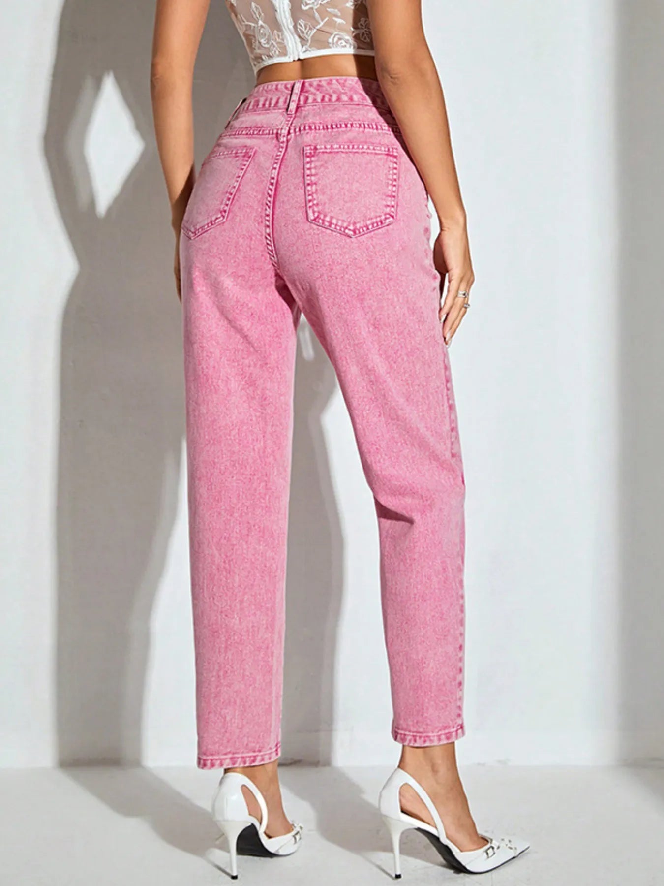 High-Waisted Wash Straight Leg Jeans - Jeans Junction Online