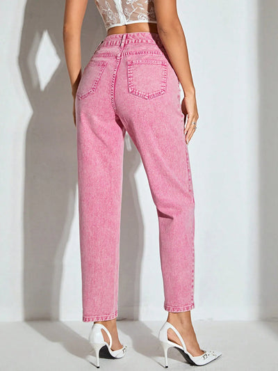 High-Waisted Wash Straight Leg Jeans - Jeans Junction Online