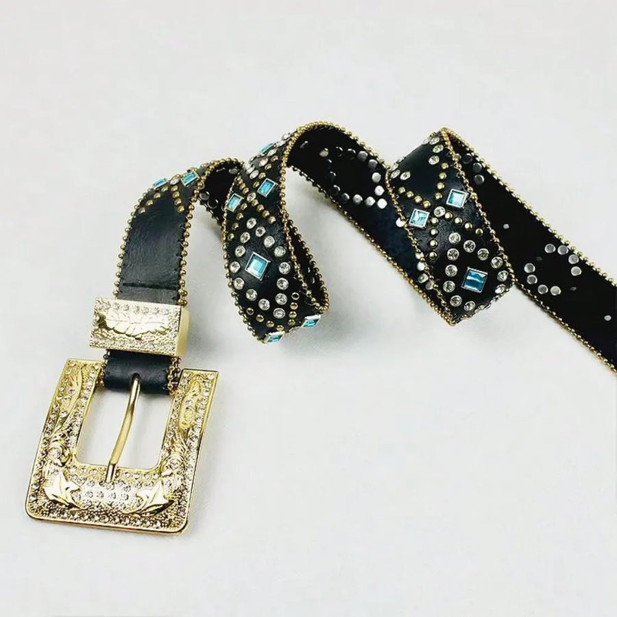 Rhinestone PU Leather Belt - Jeans Junction Online 