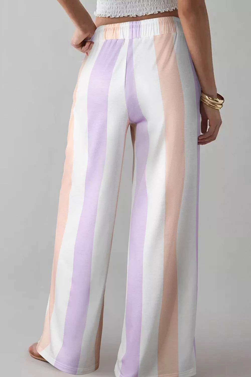 Stripe Multicolored Print Drawstring Loose Pants with Side Pockets - Jeans Junction Online