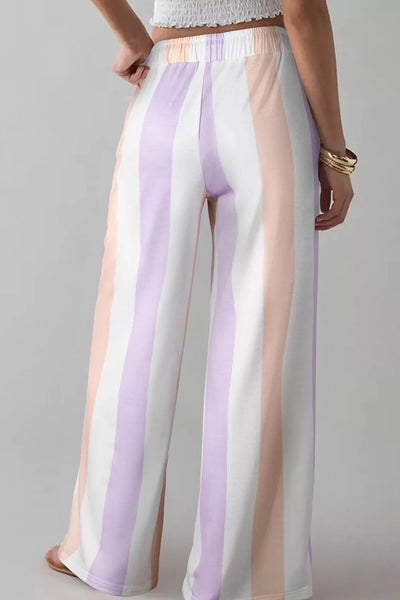 Stripe Multicolored Print Drawstring Loose Pants with Side Pockets - Jeans Junction Online