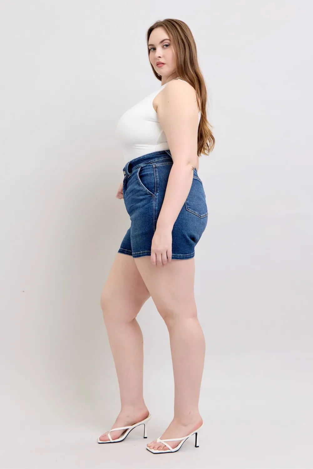 Judy Blue Full Size Double Button Waistband Denim Shorts Plus Size - Jeans Junction Online