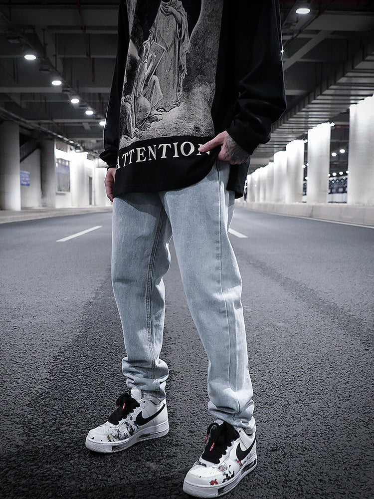 Washed Distressed Fit Straight-leg Jeans - Jeans Junction Online 