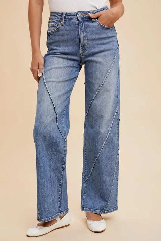 Annie Wear Decorative Seams Wide Leg Jeans - Jeans Junction Online