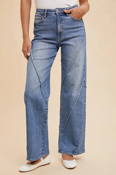 Annie Wear Decorative Seams Wide Leg Jeans - Jeans Junction Online
